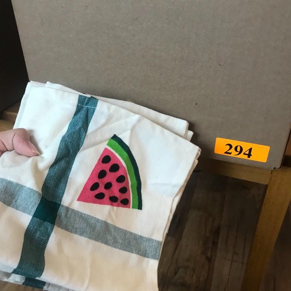 Watermelon Slice Summer Green Plaid Napkins Table Decoration Set Of 8 - Picture 5 of 5